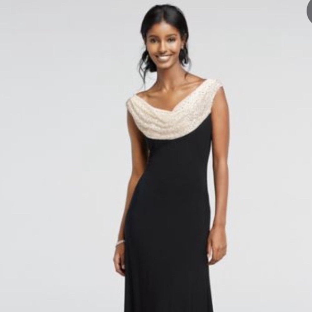 Cachet Women's Beaded Cowl Neck Long Gown
